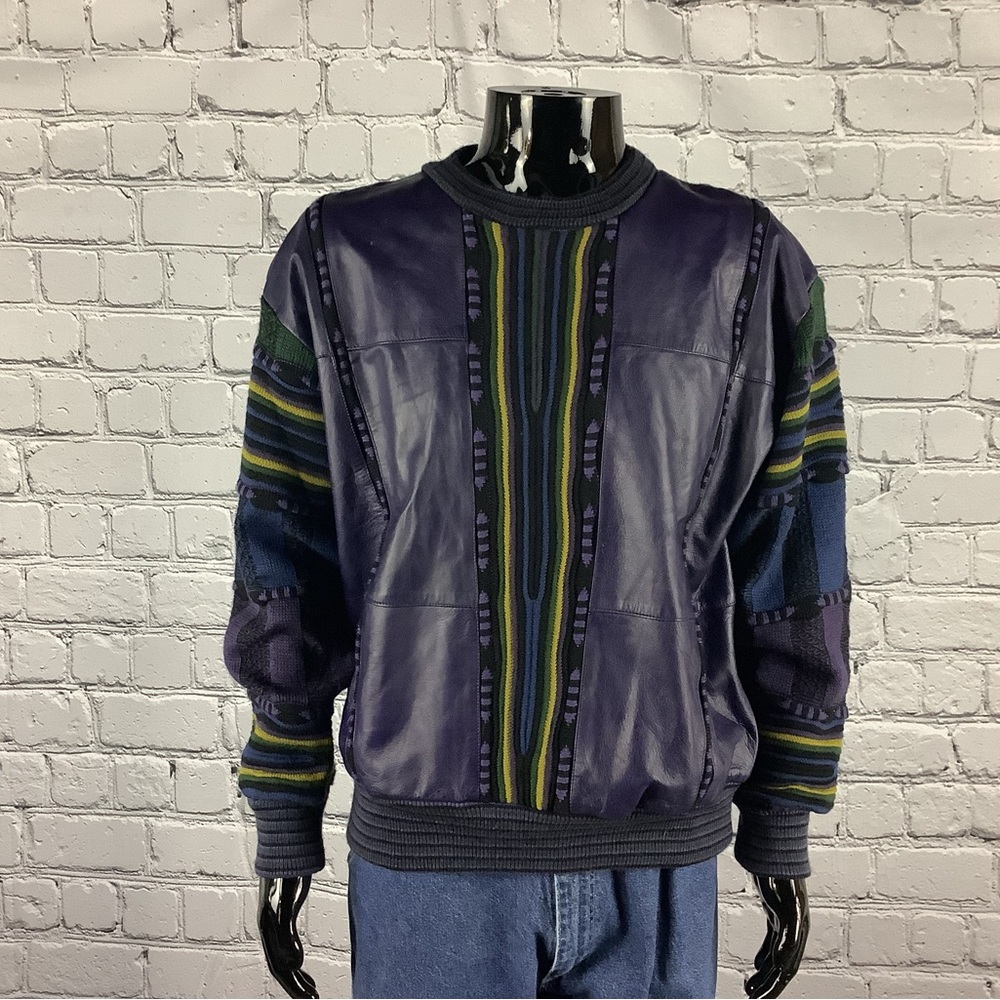 1990's Vintage Abstract Oversize Leather Sweater for Guys